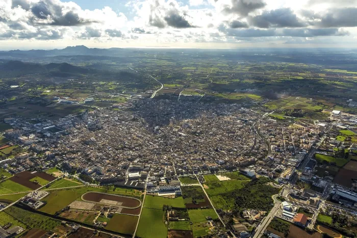 Framed Print : Aerial view, View of Manacor with meadows and fields Framed Print : Aerial view, View of Manacor with meadows and fields