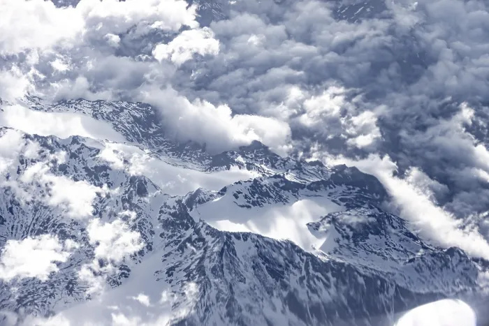 Framed Print : Aerial view, view of snow-covered mountains