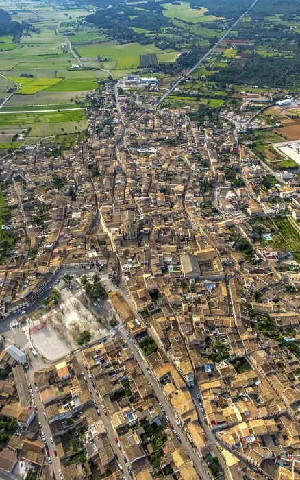 Framed Print : Aerial view, view of the town with Placa es Fossar Framed Print : Aerial view, view of the town with Placa es Fossar