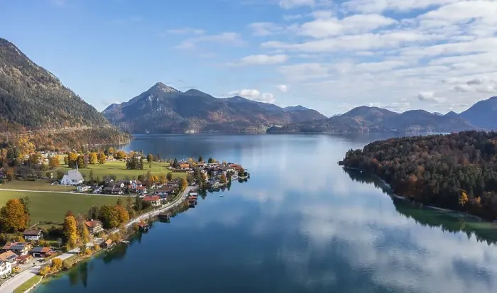 Framed Print : Aerial view, Walchensee mountains in autumn