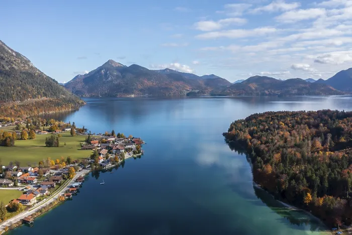 Framed Print : Aerial view, Walchensee mountains in autumn