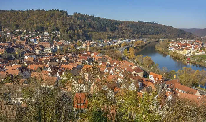 Framed Print : Aerial view of Wertheim, a town in Southern Germany at evening time Framed Print : Aerial view of Wertheim, a town in Southern Germany at evening time