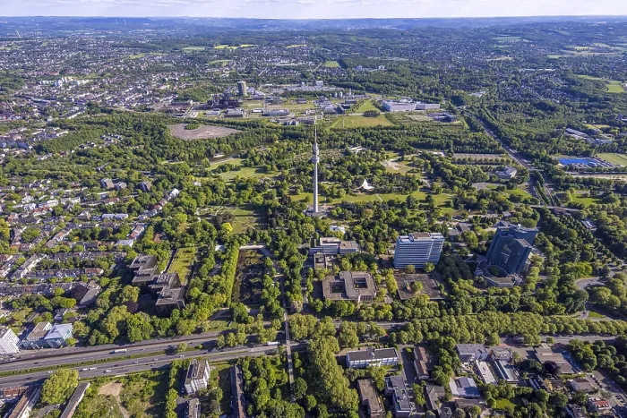Framed Print : Aerial view, Westfalenpark general view with Florianturm