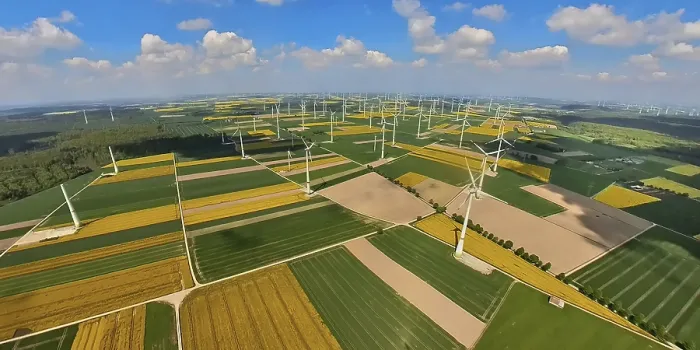 Framed Print : Aerial view, wind park and wind farm