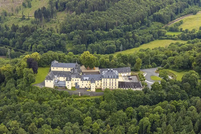 Framed Print : Aerial view, Wittgenstein Castle in the forest