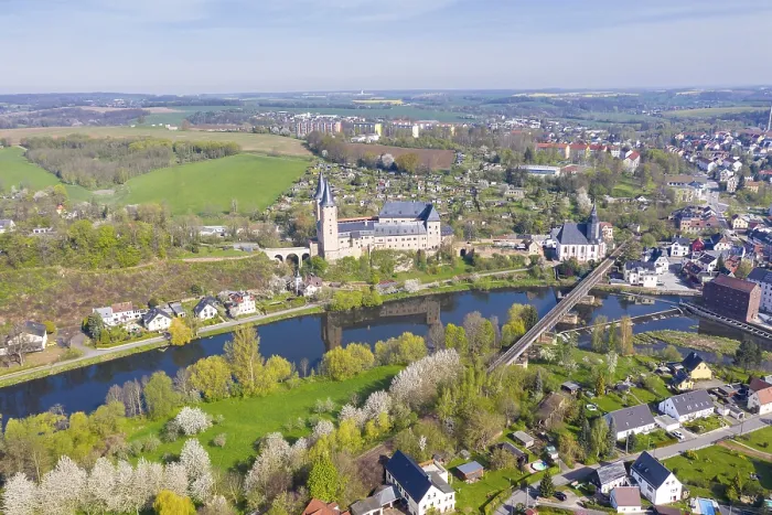Framed Print : Aerial view with Zwickauer Mulde
