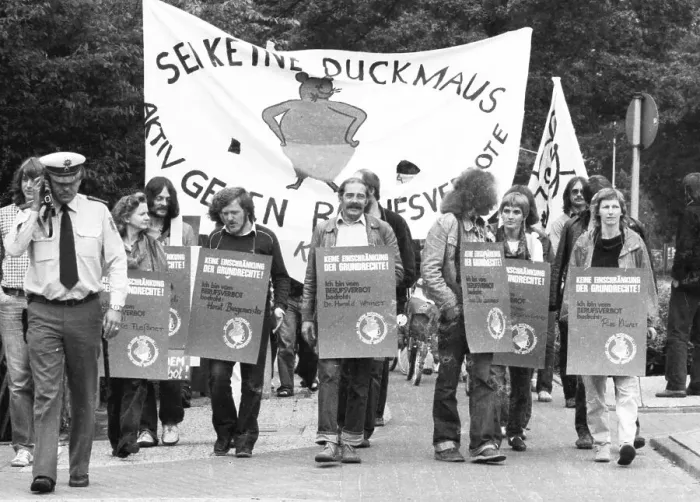 Framed Print : Those affected by the Radical Decree and their friends demonstrated 19 82 against occupational bans