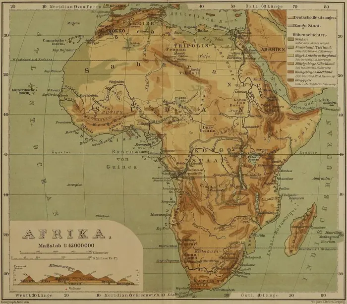 Framed Print : African continent with representation of the highest mountains