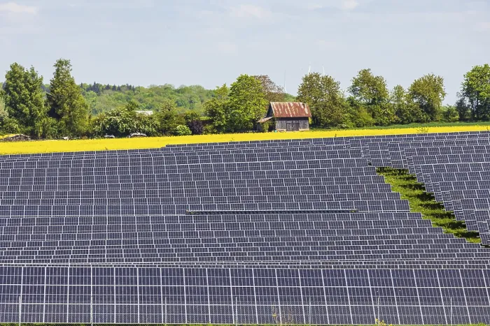Framed Print : Agricultural land is used as a solar field