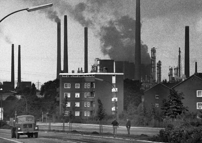 Framed Print : Air pollution, here on 29.6.1971 in Gelsenkirchen