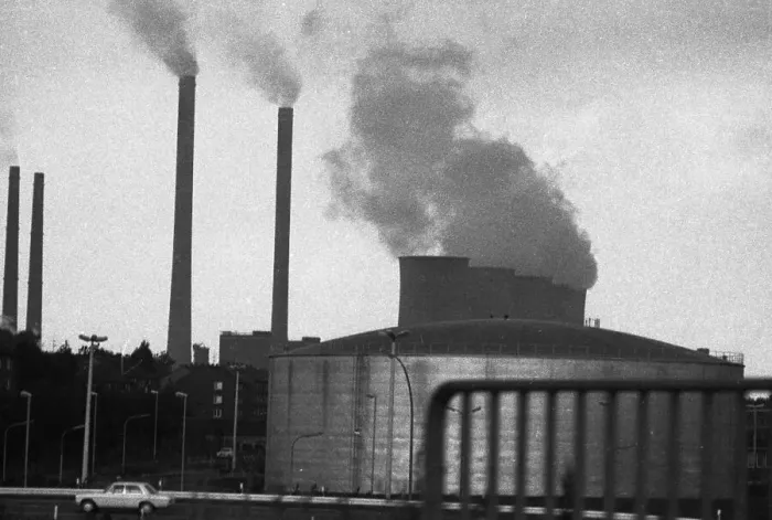 Framed Print : Air pollution, here on 29.6.1971 in Gelsenkirchen
