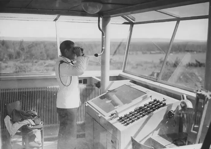 Framed Print : Air traffic controller in the 1930s