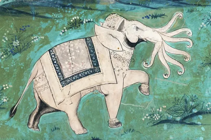 Framed Print : Airavata or Ardha-Matanga, a mythical white elephant with seven trunks