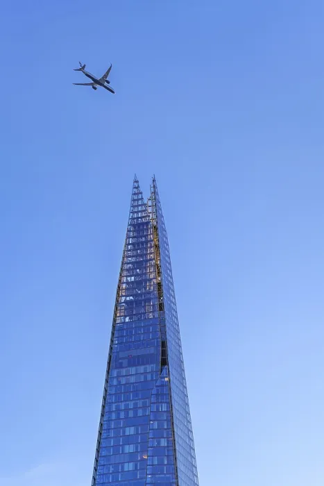 Framed Print : Airplane of British Airways flying over The Shard