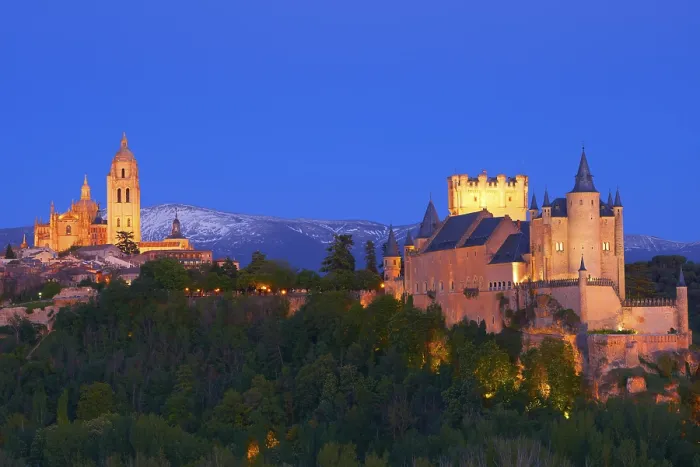 Framed Print : Alcazar fortress and cathedral at dusk