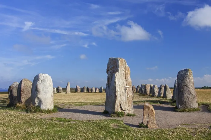Framed Print : Ales stones, Ales stenar, megalithic oval stone monument representing a stone ship