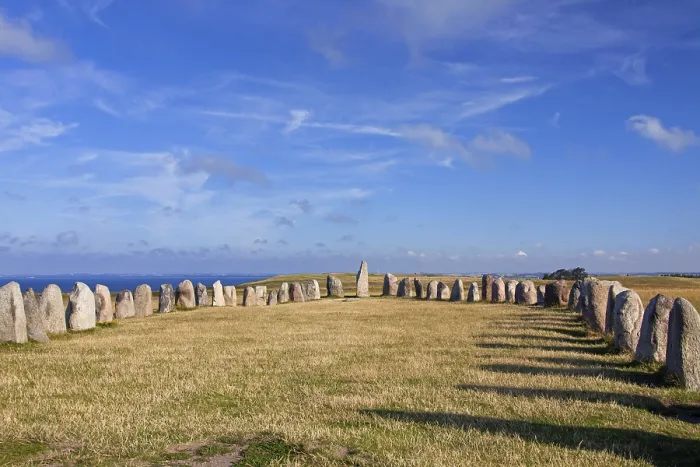 Framed Print : Ales stones, Ales stenar, megalithic oval stone monument representing a stone ship