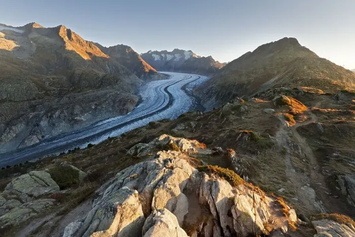 Framed Print : Aletsch Glacier at sunrise, seen from Moosfluh Framed Print : Aletsch Glacier at sunrise, seen from Moosfluh