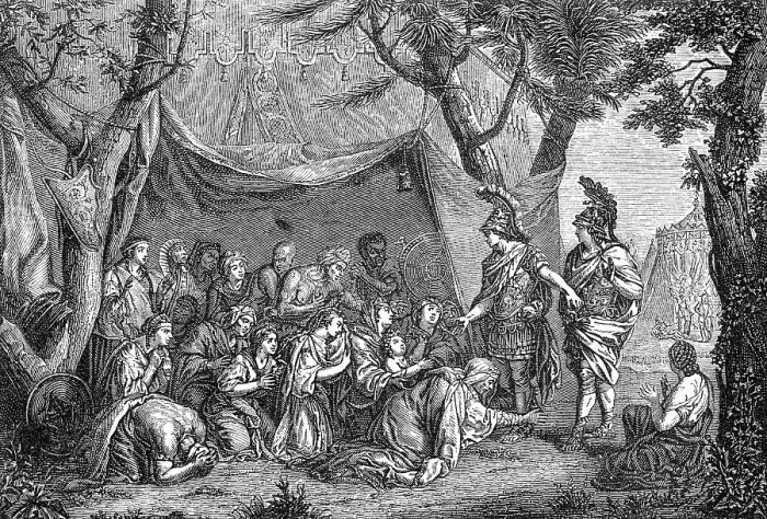 Framed Print : Alexander the Great and Darius wife with Persian concubines after the Battle of Issus Framed Print : Alexander the Great and Darius wife with Persian concubines after the Battle of Issus