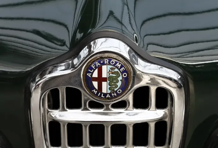 Framed Print : Alfa Romeo grille with logo, Giulietta Coupe from 1955 Framed Print : Alfa Romeo grille with logo, Giulietta Coupe from 1955
