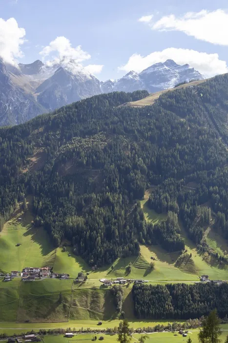 Framed Print : Alm with forest and mountains, Neustift im Stubai Valley