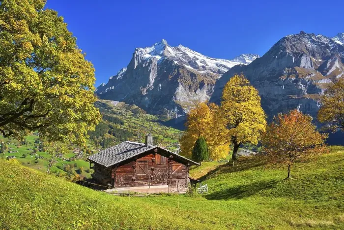 Framed Print : Alpine hut above Grindelwald, Mt Wetterhorn at the back