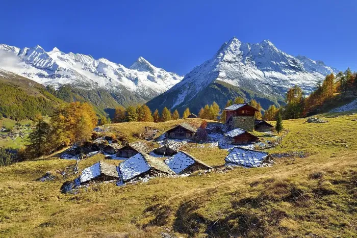 Framed Print : Alpine huts in Val d'Herens