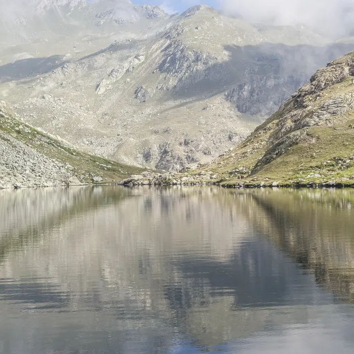 Framed Print : Alpine lake close to the path to the top of Monviso mountain Framed Print : Alpine lake close to the path to the top of Monviso mountain