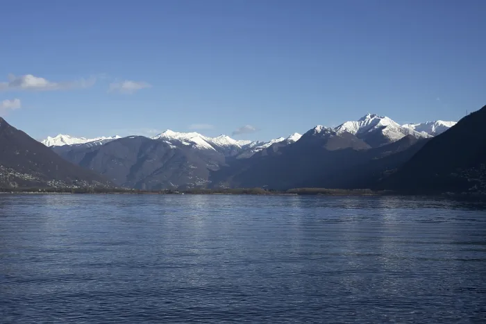 Framed Print : Alpine lake Lago Maggiore, snow-capped mountain Framed Print : Alpine lake Lago Maggiore, snow-capped mountain