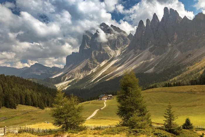 Framed Print : Alpine pasture on the Rasciesa in front of the Odle peaks