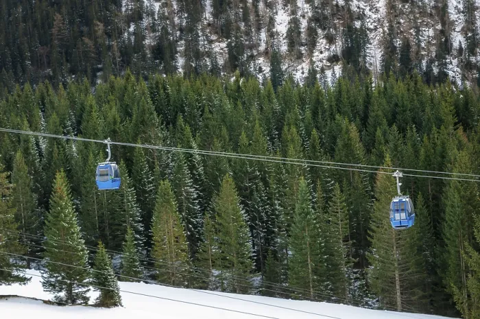 Framed Print : Alpine transportation vehicles on cableway