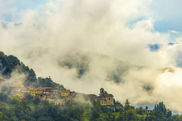 Framed Print : Alpine Village Aranno in the Clouds with Mountain View in Ticino Framed Print : Alpine Village Aranno in the Clouds with Mountain View in Ticino