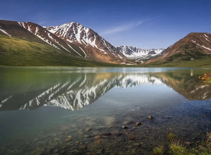 Framed Print : Altai Mountains reflected in the mountain lake