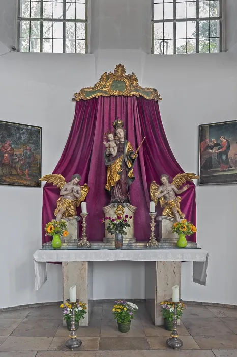 Framed Print : Side altar with angels and floral decoration