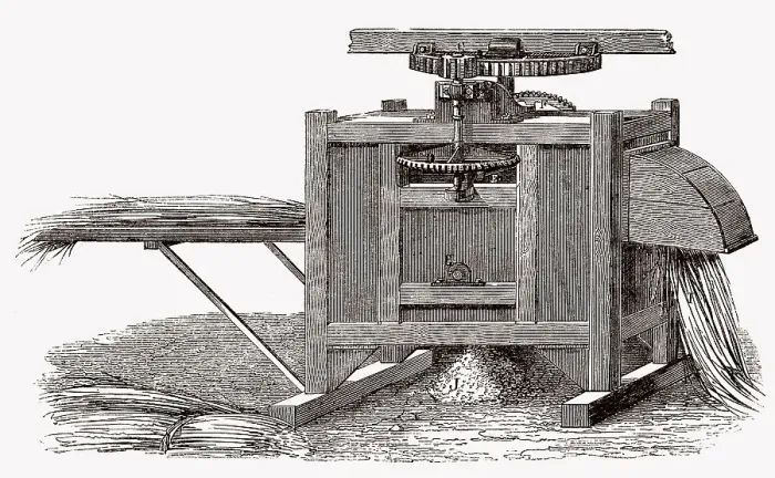 Framed Print : Alte Dreschmaschine, 19. Jahrhundert