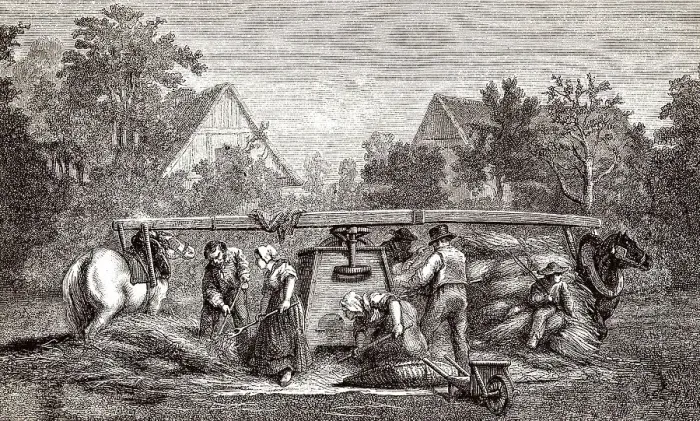 Framed Print : Alte Dreschmaschine, 19. Jahrhundert