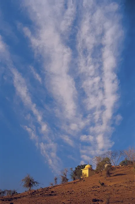Framed Print : Altocumulus Clouds Looming over Temple near Narmada River