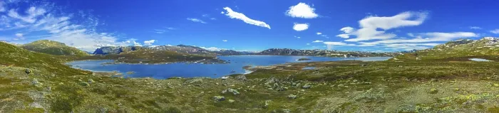 Framed Print : Amazing Vavatn lake panorama rough landscape view rocks boulders and mountains during summer in Hemsedal Norway