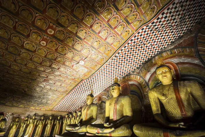 Framed Print : Amazing view of lot Buddhas statues and religious carving inside cave in sacred Golden Temple
