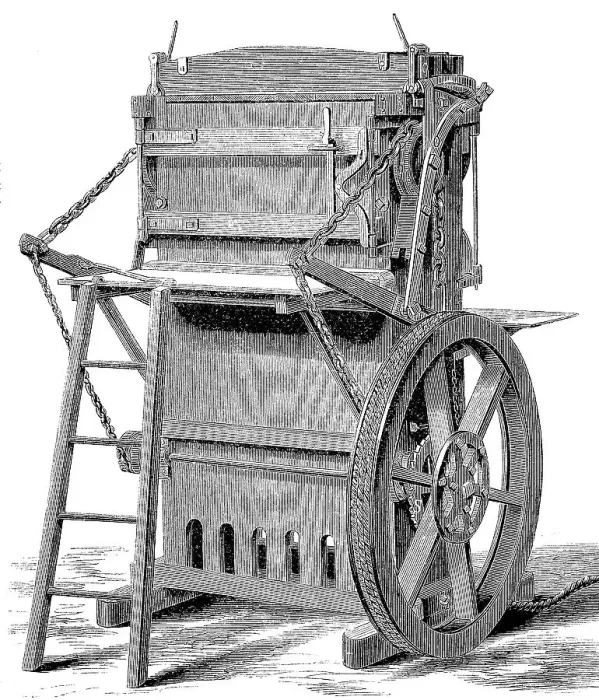 Framed Print : American baler for pressing loose products such as cotton