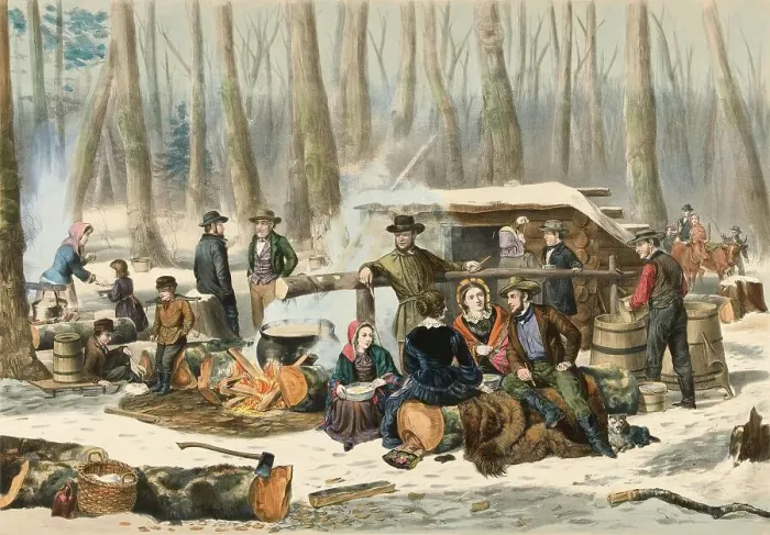 Framed Print : American Forest Scenes, Maple Sugar Extraction