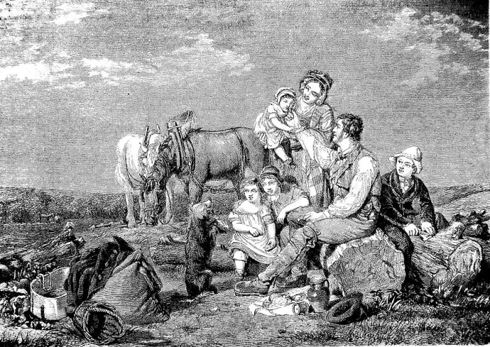 Framed Print : American peasant family having breakfast break in the field Framed Print : American peasant family having breakfast break in the field