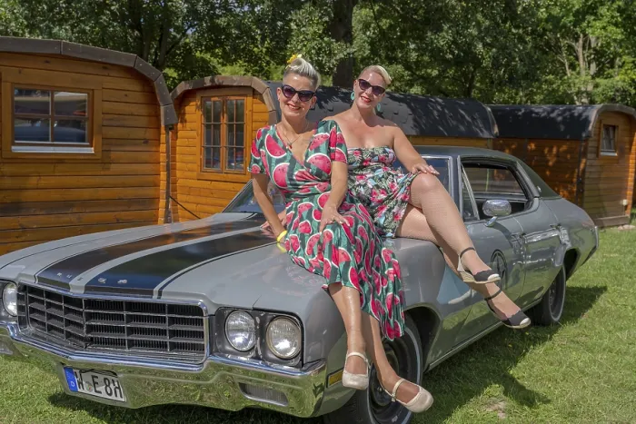 Framed Print : American vintage Buick with two woman Framed Print : American vintage Buick with two woman