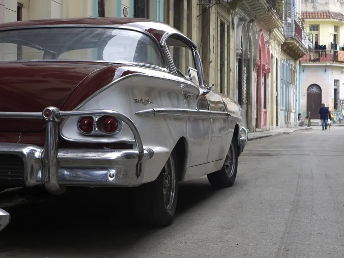 Framed Print : American vintage car in the streets of old town of Havana