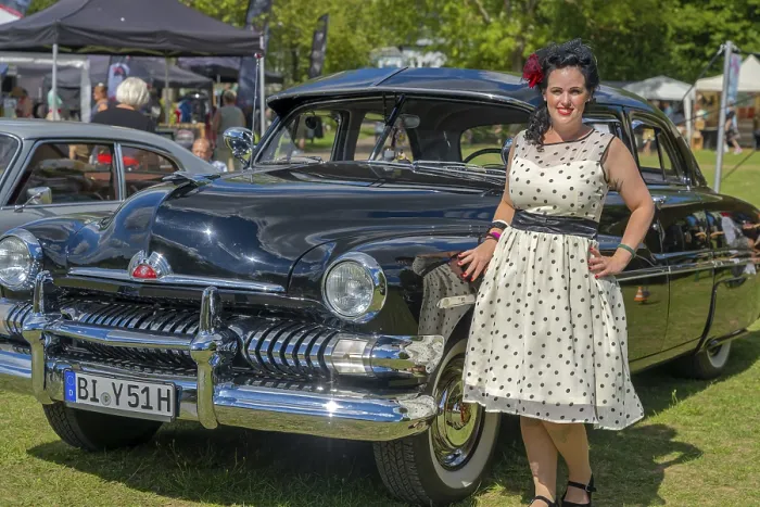 Framed Print : American vintage Ford Mercury with a woman