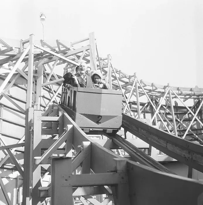 Framed Print : Amusement park in the 1950s. No matter old or young, bumper cars are one of the favorite attractions. Pictured a group of elderly people riding in the rollercoaster. Sweden 1950. Kristoffersson ref AY57-9 Framed Print : Amusement park in the 1950s. No matter old or young, bumper cars are one of the favorite attractions. Pictured a group of elderly people riding in the rollercoaster. Sweden 1950. Kristoffersson ref AY57-9