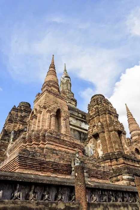 Framed Print : Ancient brick pagoda under the blue sky at Wat Maha That temple in Sukhothai Historical Park is an old capital