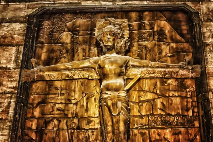 Framed Print : Ancient brown wooden crucifix inside Saint Vitus Cathedral in Prague Framed Print : Ancient brown wooden crucifix inside Saint Vitus Cathedral in Prague
