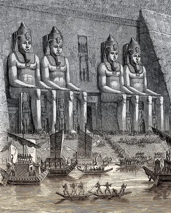Framed Print : Ancient Egyptian ships, Abu Simbel temple