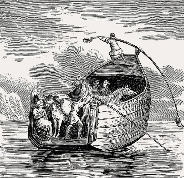 Framed Print : Ancient ferry on the Euphrates, Mesopotamia